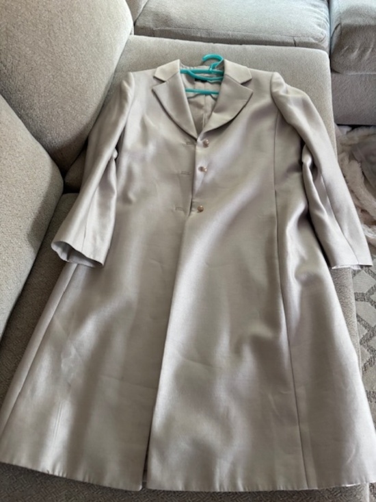 🔥 TAHARI Champagne Silver Silk Blend Duster Coat Blazer Jacket Size 8 Lined 💎 - Picture 2 of 3